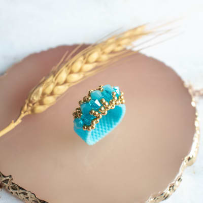 Anillo Corona celeste y dorado1