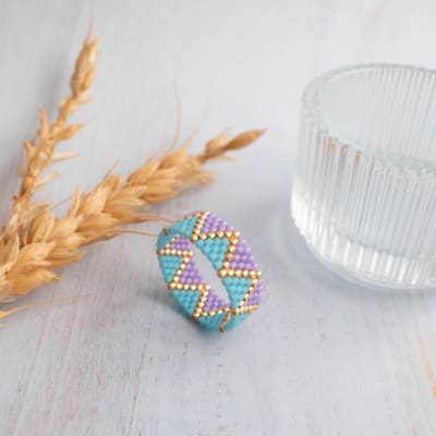 Anillo ZigZag celeste y lila1