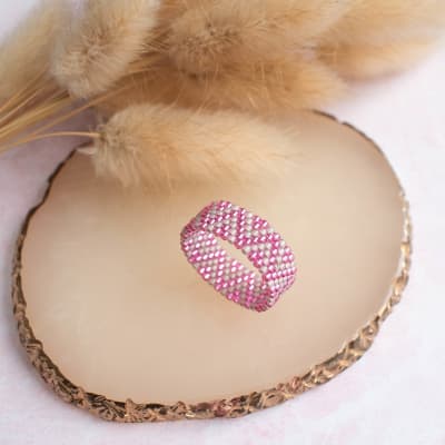 Anillo ZigZag gris y rosado1