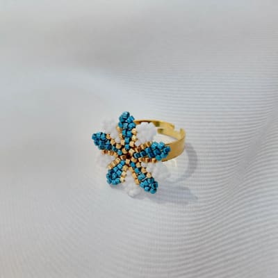 Anillo Ajustable Mónaco celeste metalizado y blanco1