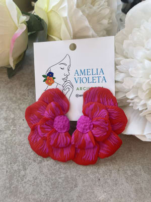 Aros Media flor roja fucsia grande1