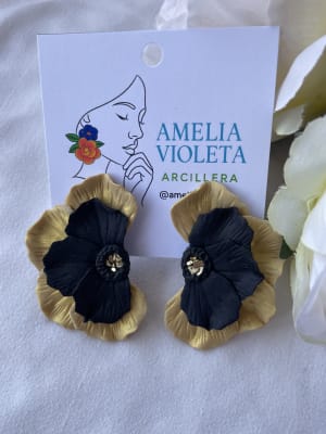 Aros Media Flor doble dorado negro1