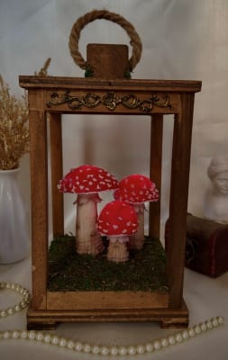 Amanitas en farol de madera1