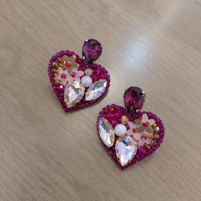 Aros Topito Corazón Gema fucsia1