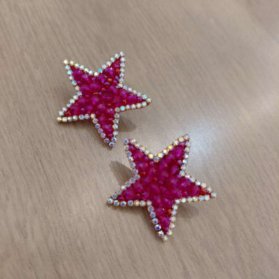 Aros Estrellitas Topitos fucsia1