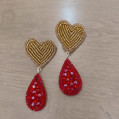 Aros Corazón Gotita dorado y rojo1
