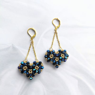 Aros Corazón 3D azul metalizado y dorado1