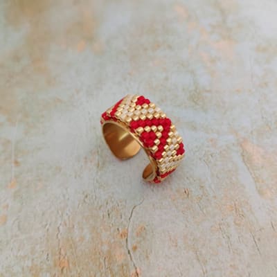 Anillo Ajustable Lyon rojo y beige1