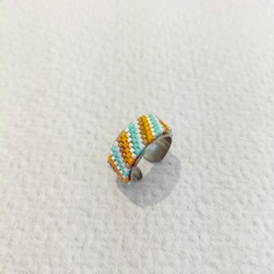 Anillo Ajustable Líneas Diagonal turquesa y naranjo1