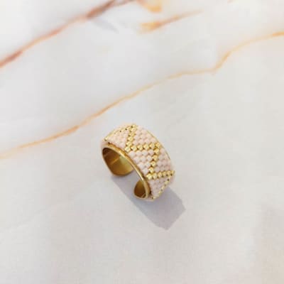 Anillo Ajustable ZigZag melón y dorado1