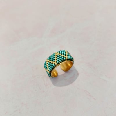 Anillo Ajustable ZigZag esmeralda y dorado1