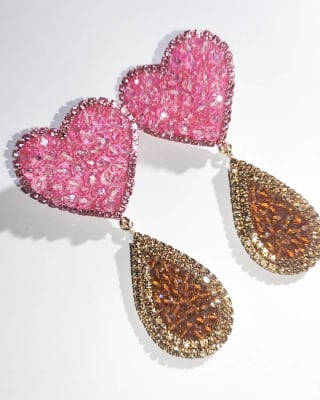 Aros Corazón Gotita rosado y dorado1