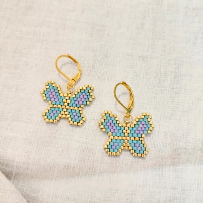 Aros Mariposa celeste y lila BBA1