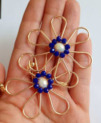 Aros Maxi Flor azul y beige