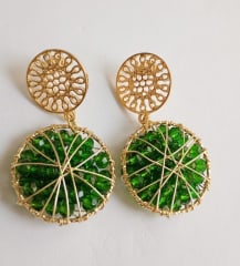 Aros Esfera Piedras verde alambre