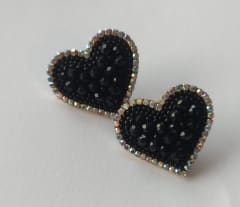 Aros Corazón Topitos negro y plateado