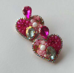 Aros Topito Corazón Gema rosado y fucsia