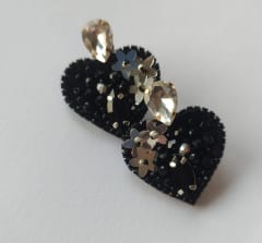 Aros Topito Corazón Gema negro con plata