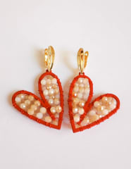 Aros Maxi Corazón rojo y beige