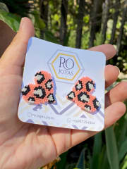 Aros Corazón Animal Print rosa