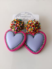 Aros Corazón mostacilla lila