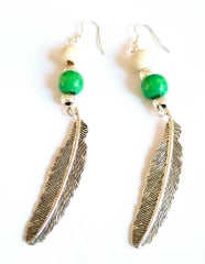 Aros Pluma blanco verde