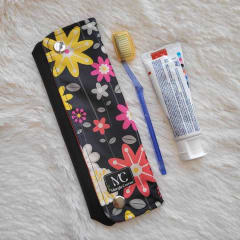 Porta cepillo dental negro floreado
