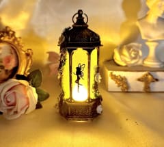 Farol vintage decorado negro y dorado