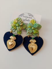 Aros Corazón tela jeans verde