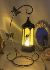 Pedestal y farol vintage negro y plata