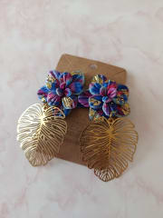 Flor colores azul monstera dorada