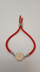 Pulsera roja San Benito plateado