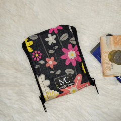 Monedero doble - Negro y flores