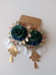 Aros pasamanería flor verde oscuro