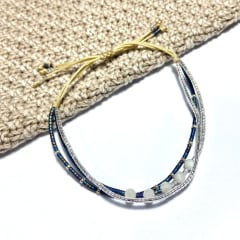 Pulsera triple mix piedra blanca plateado