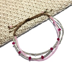 Pulsera triple mix piedra fucsia