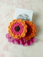 Aros crochet naranjo y fucsia