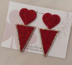 Aros Triángulo Corazón colgante rojo