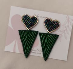 Aros Triángulo Corazón colgante verde