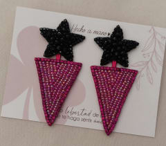Aros Triángulo estrella colgante fucsia negro
