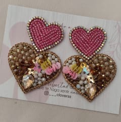 Aros Maxi Corazón doble rosado nude