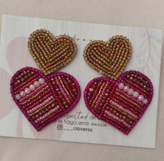 Aros Maxi Corazón doble rojo dorado