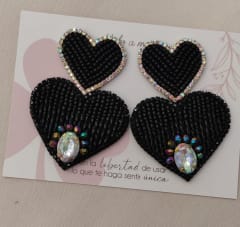 Aros Maxi Corazón doble negro gema