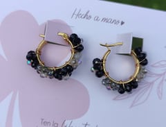 Aros Argollitas pequeñas flor negra