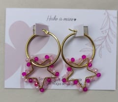 Aros Argolla mediana estrella fucsia