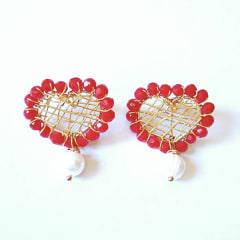 Aros Corazón rojo perla