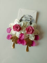 Aros pasamanería flor fucsia
