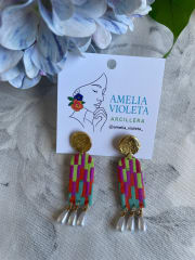 Aros multicolor con perlas colgante