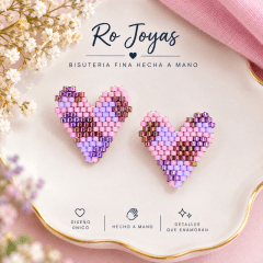 Aros Corazón animal print morado