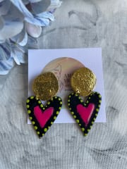 Corazón rockero negra fucsia colgante dorado